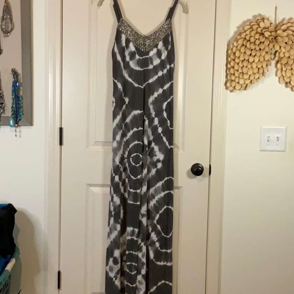 Tie-dye Maxi Dress w/ beading & builtin shelf bra